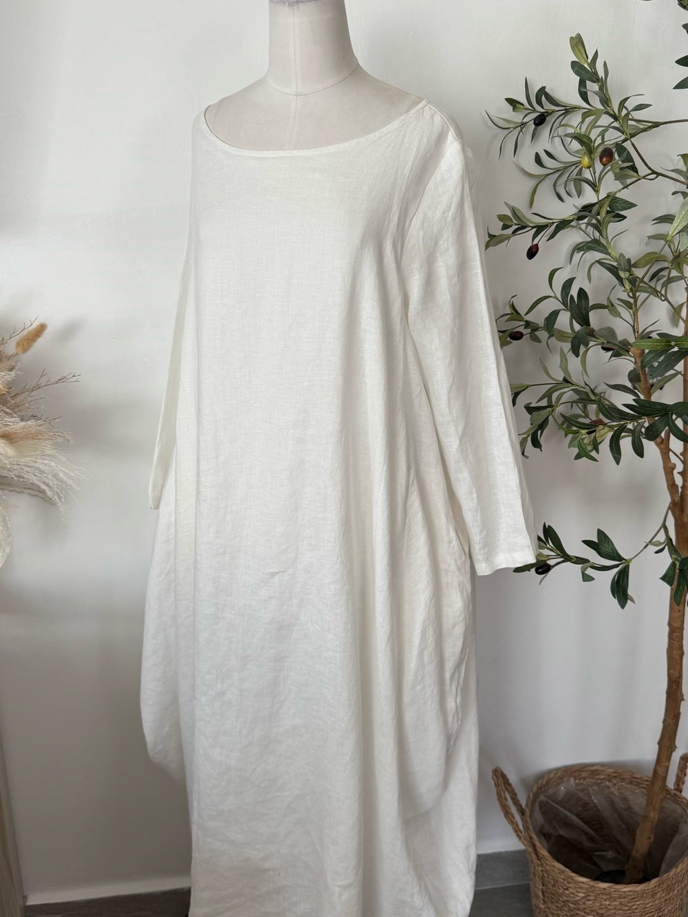 XIMO 100% Linen White Maxi Dress Oversized Lagenlook Long Sleeve XL - Picture 6 of 8